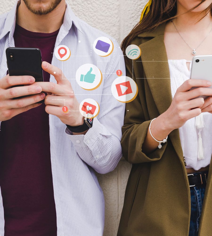 mobile-notification-icons-between-man-and-woman-using-cell-phone